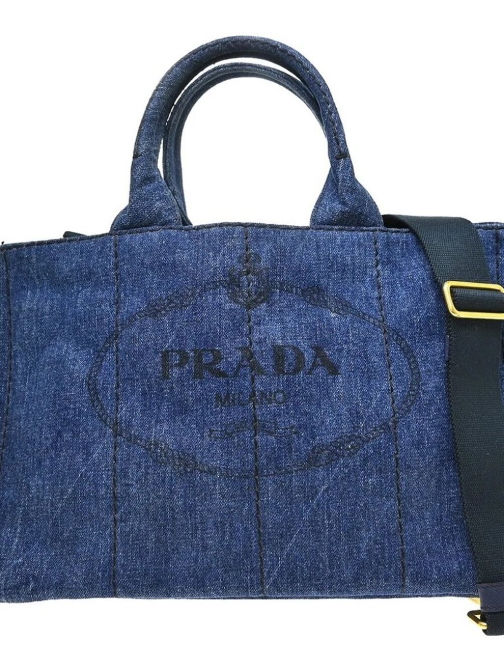 Prada Blue Denim Canapa 2way Tote Handbag